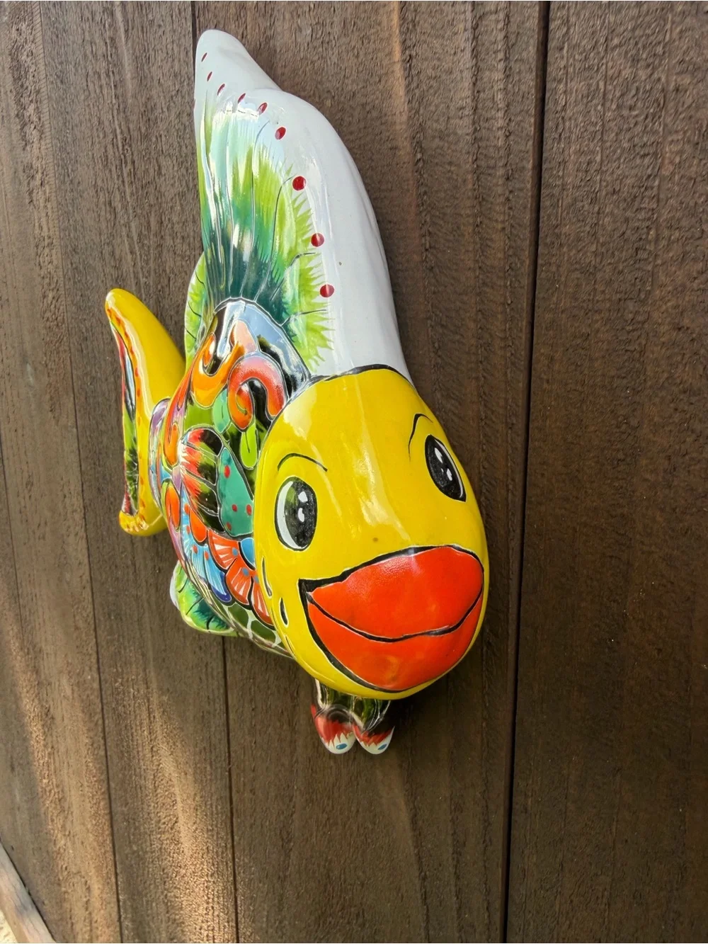 Hand-Painted Colorful Talavera Fish Wall Decor - Yellow Accent